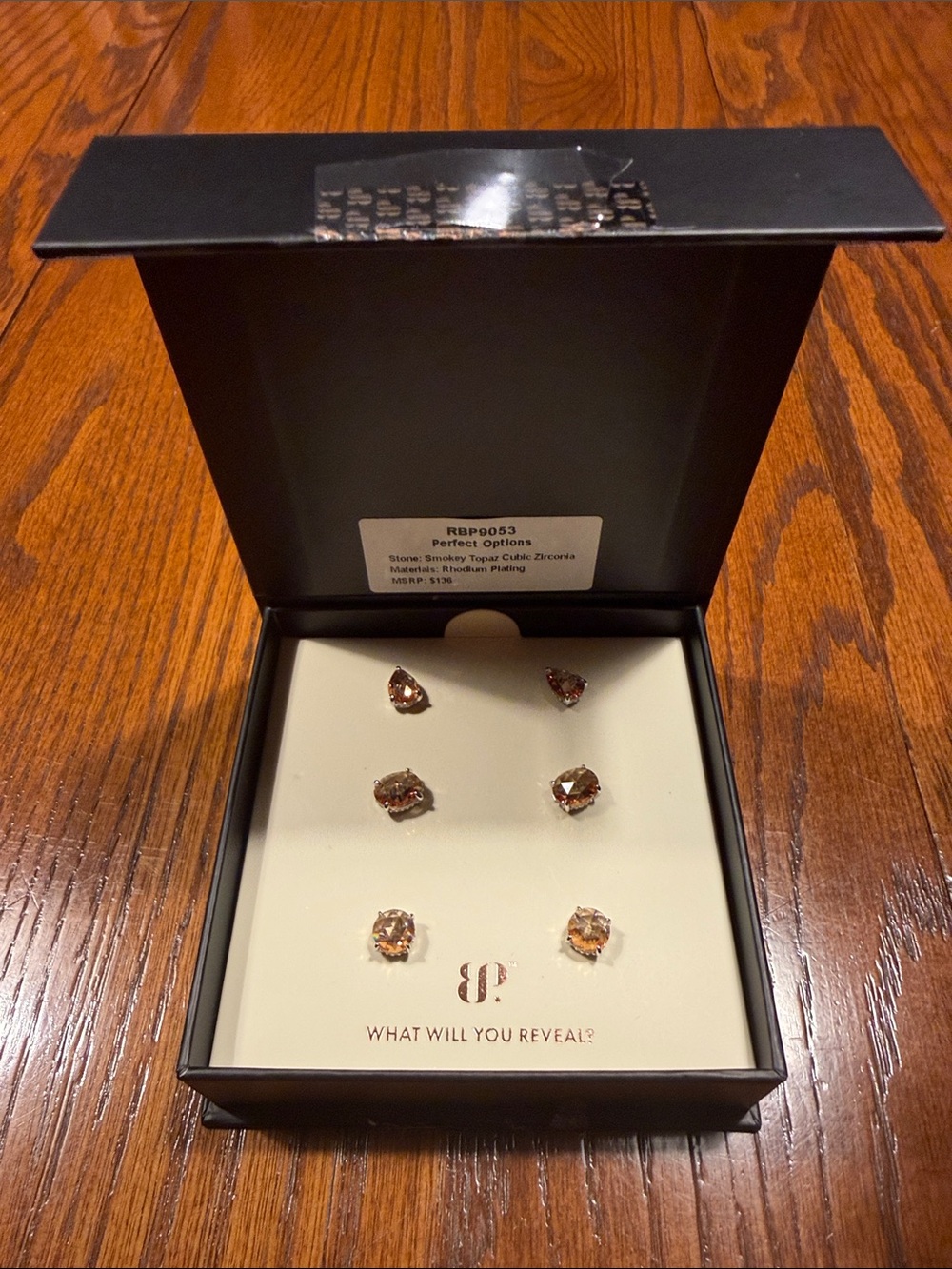 Smoky Brown Cubic Zirconia Stud Earrings - 3 Pair Set
